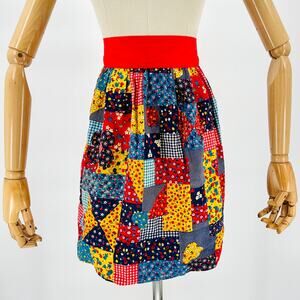 Vintage 70s Handmade Multicolor Floral Patchwork Cotton Tie Apron